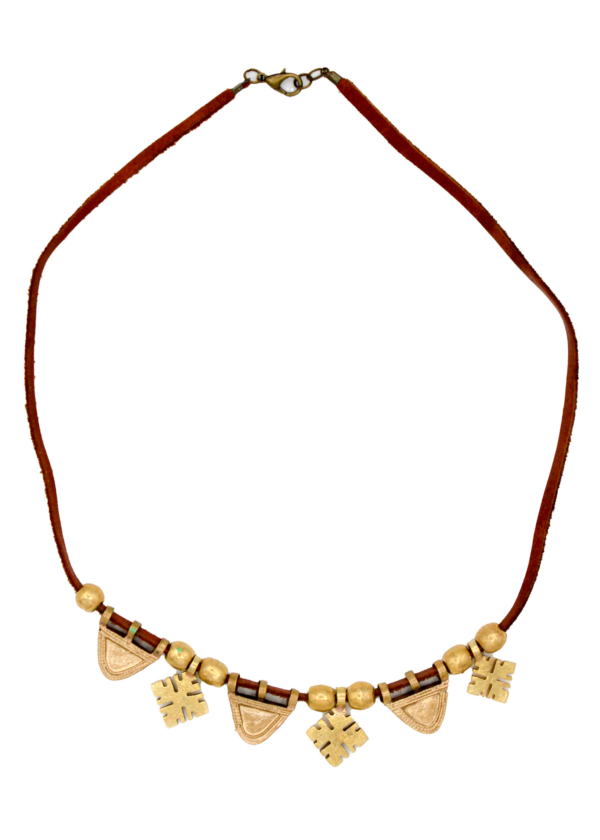 Divinity Necklace (Gold with medium brown leather)