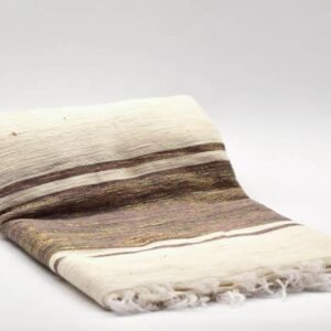 Handwoven cotton scarf in warm brown and cream tones, crafted in Ethiopia and Eritrea.