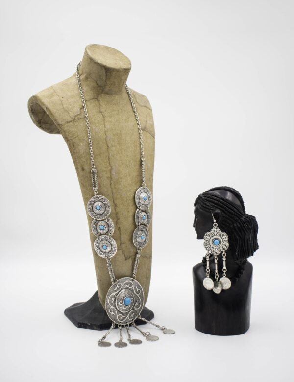 Silver & Turquoise Necklace & Earring Jewellery Set